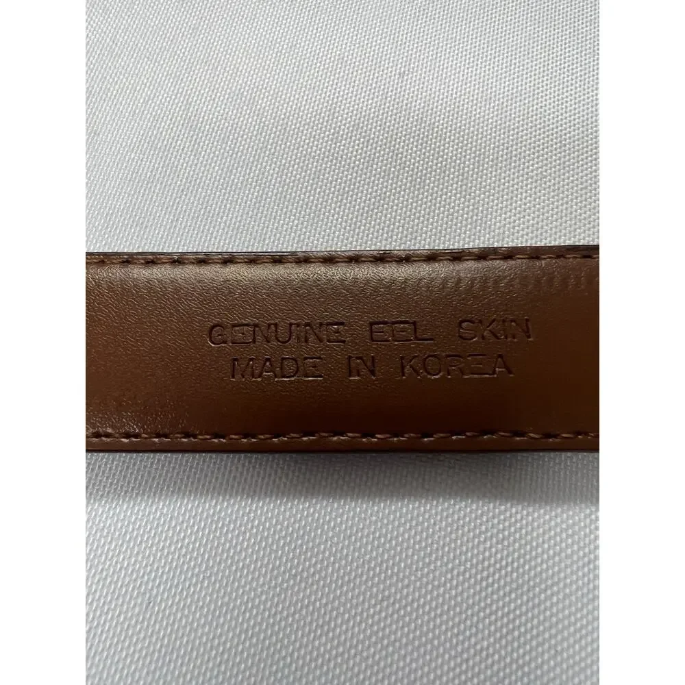 Men’s GENUINE EEL SKIN Belt Solid Brass Buckle Size 36 1” Brown Old Money